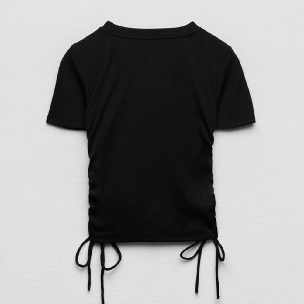 Zara ruched ribbed t-shirt black, Size Small - Picture 2 of 6
